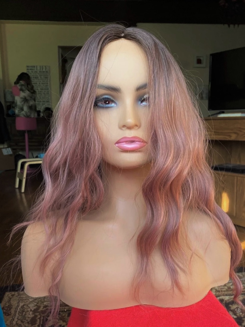 smoky pink purple wig with with roots